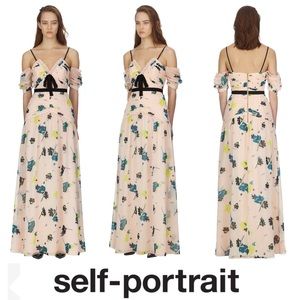 Graphic Floral Cold Shoulder Maxi Dress